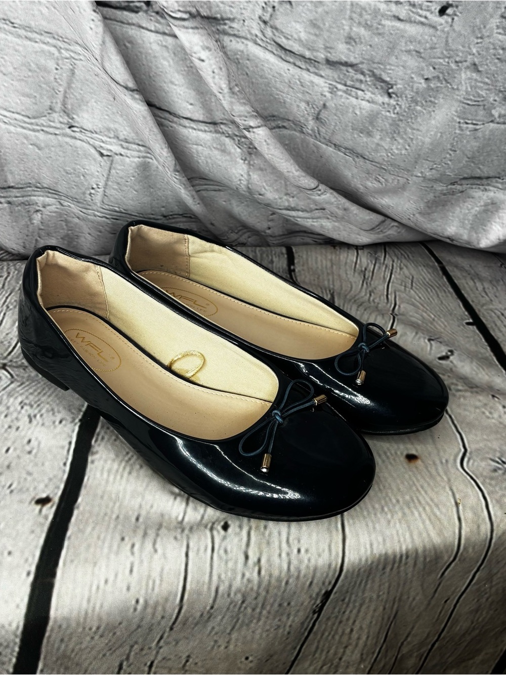 5/$20 Minimalist Nautical Coquette Coastal Glossy Navy Blue Bow Ballet Flats 6